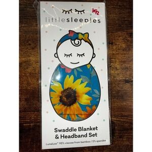 V92. Little Sleepies‎ Sunflower Fields Swaddle and Headband Set NIB